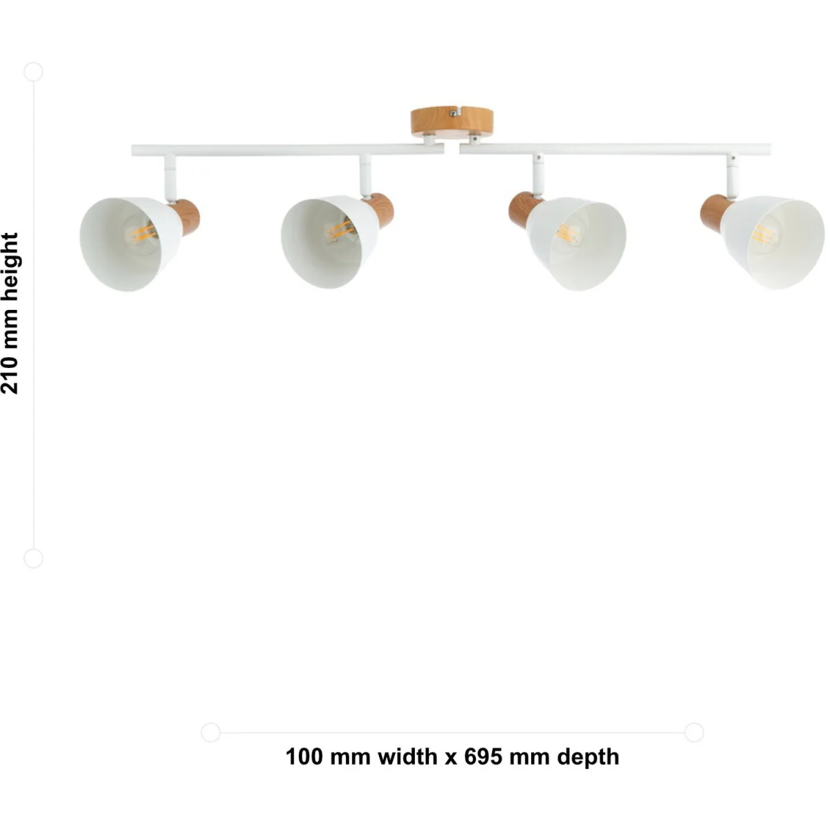 Matt White & Wood Detail 4 Way Adjustable Ceiling Spotlight - Matt White With Wood Effect Detail – image 4
