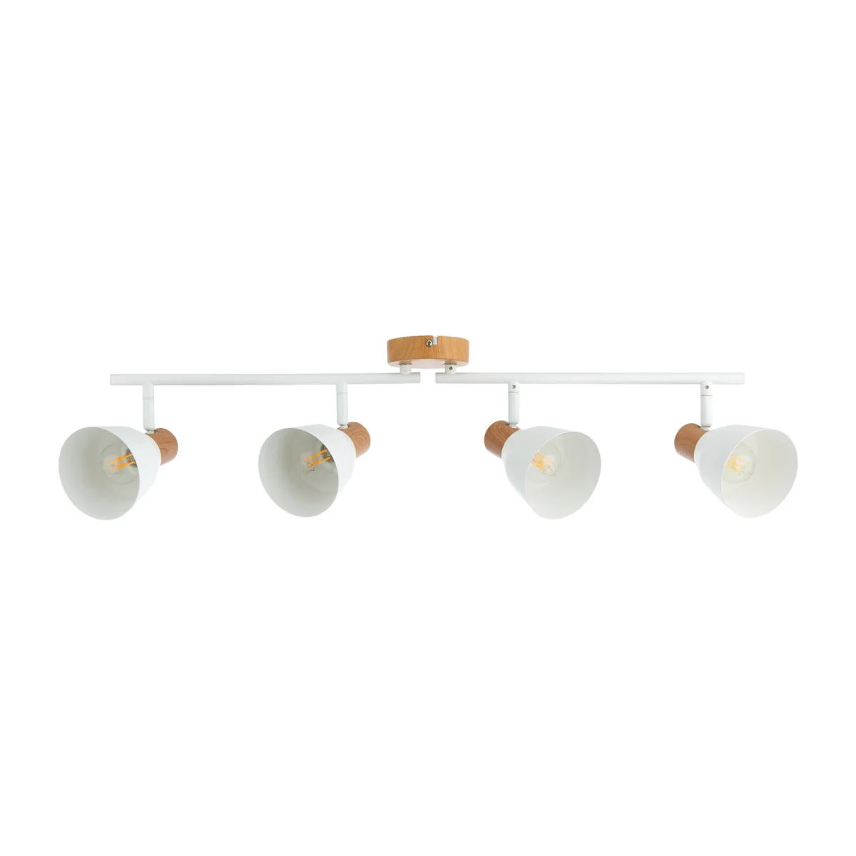 Matt White & Wood Detail 4 Way Adjustable Ceiling Spotlight - Matt White With Wood Effect Detail – image 1