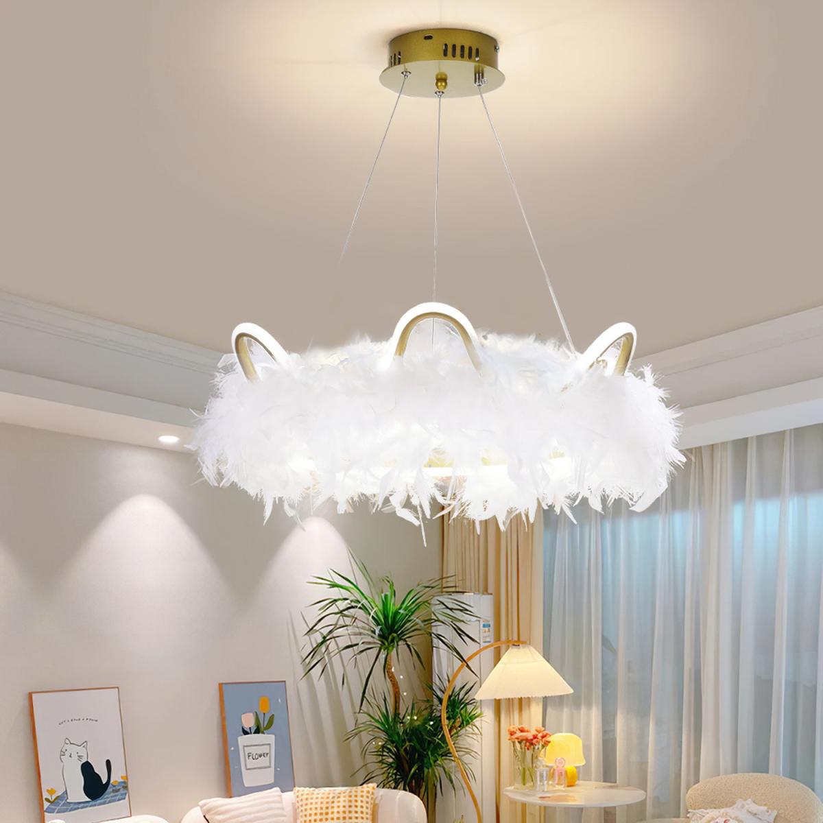 Crown Shaped Feather LED Pendant Light - White