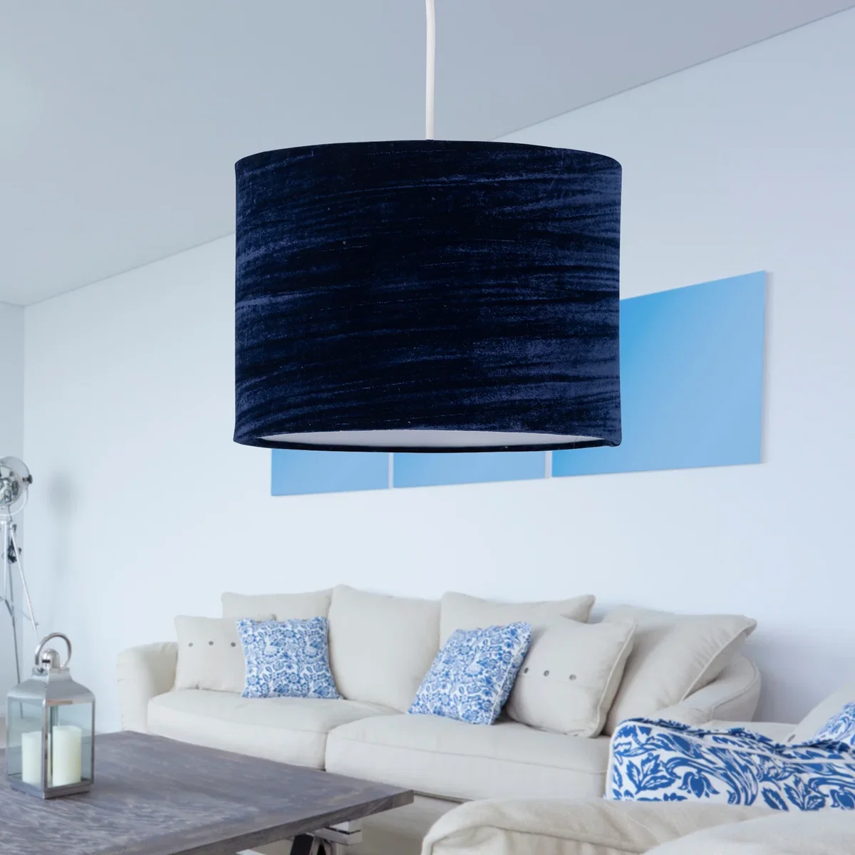 Navy Blue Crushed Velvet 25cm Pendant Lightshade - Blue – image 5