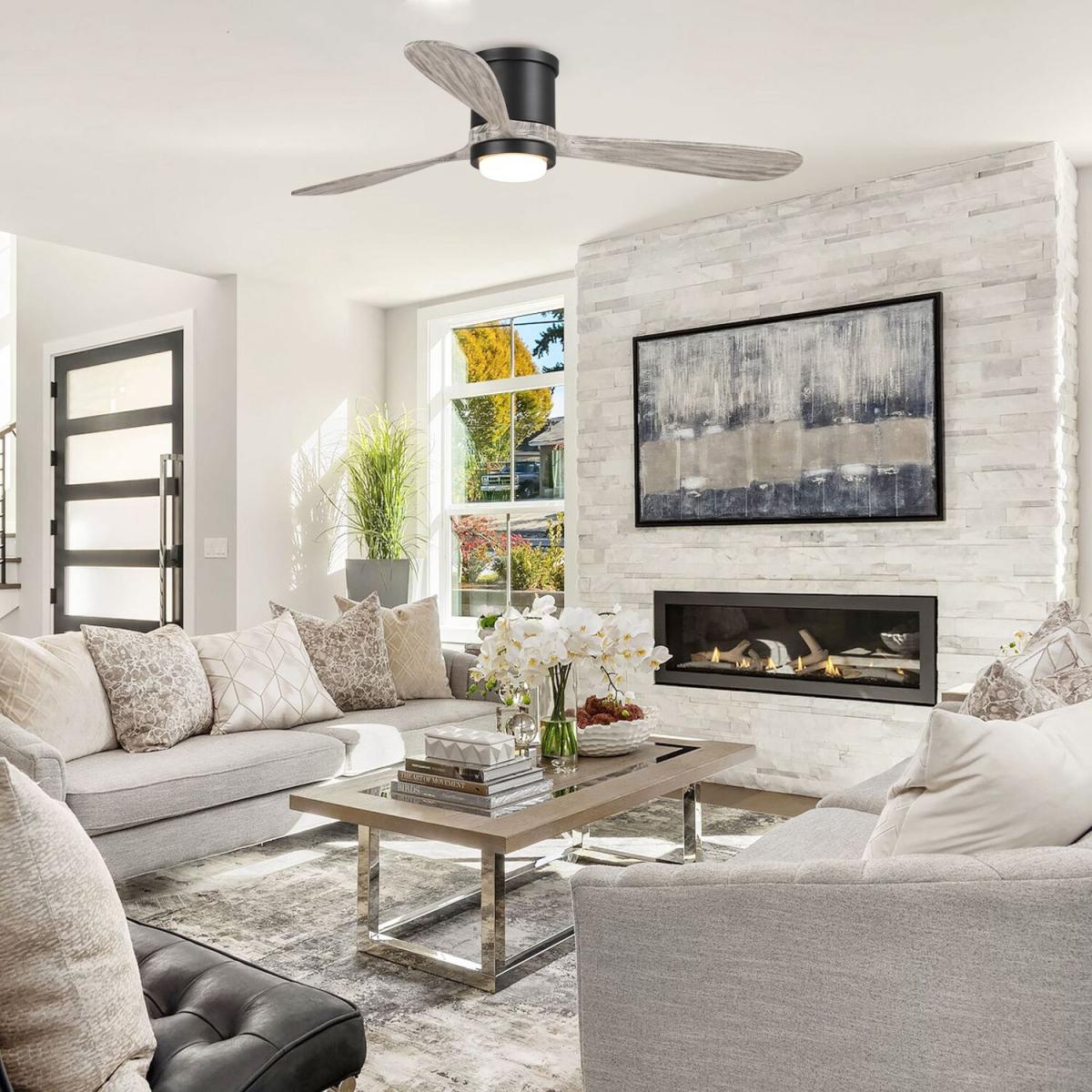 Flush Mount Ceiling Fan with Light, 3 Blades Indoor LED Lighting Fan - Black – image 5