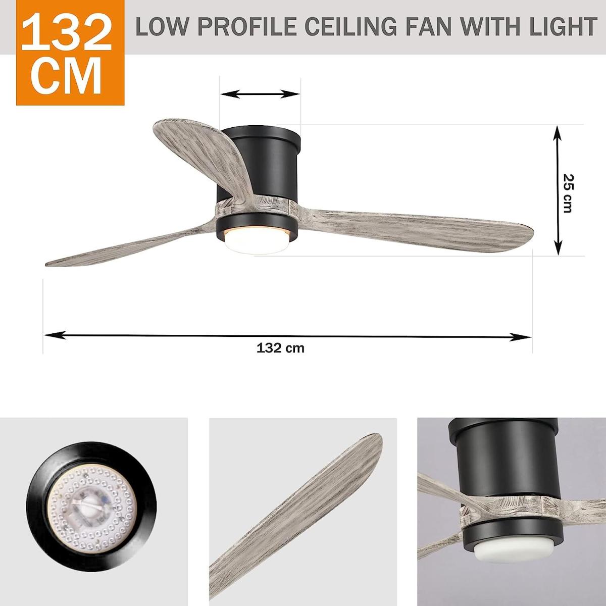 Flush Mount Ceiling Fan with Light, 3 Blades Indoor LED Lighting Fan - Black – image 6