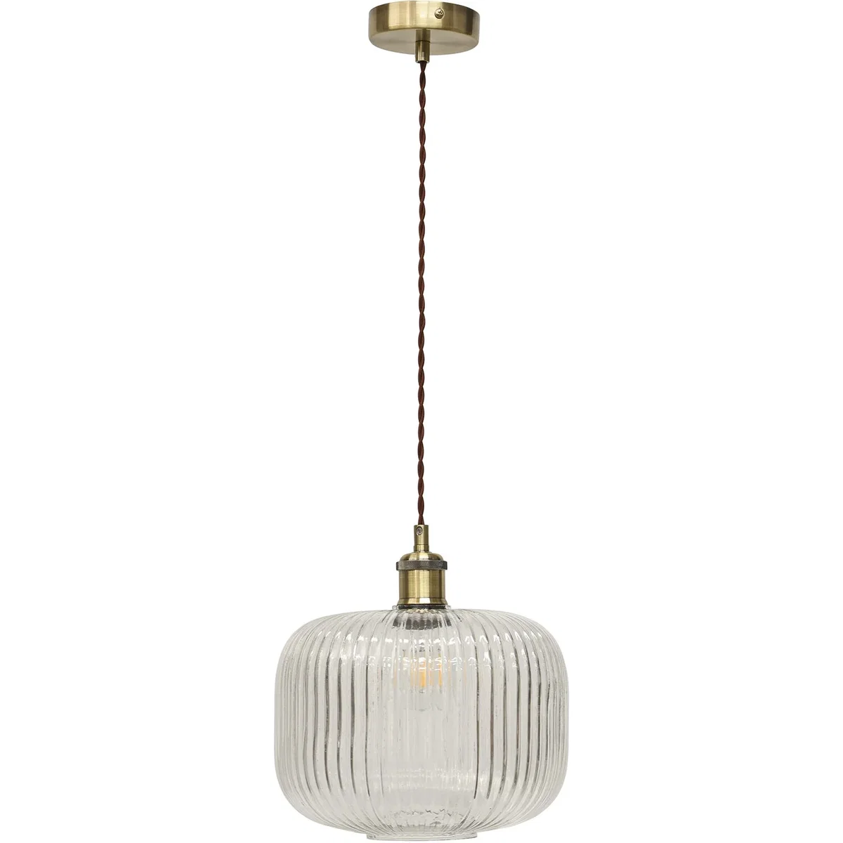 Set Of 2 Batley Large Clear Rib Glass Antique Brass Retro Pendants - Antique Brass & Clear – image 2