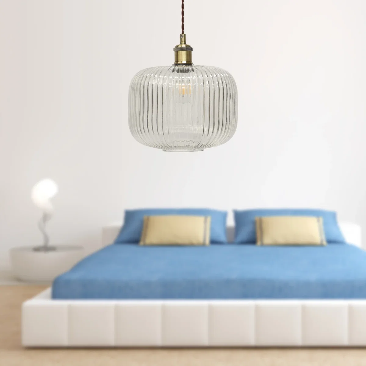 Set Of 2 Batley Large Clear Rib Glass Antique Brass Retro Pendants - Antique Brass & Clear – image 4