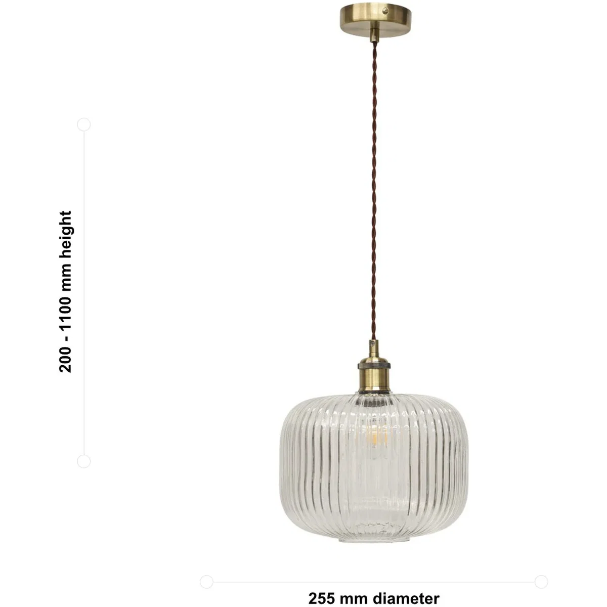 Set Of 2 Batley Large Clear Rib Glass Antique Brass Retro Pendants - Antique Brass & Clear – image 6
