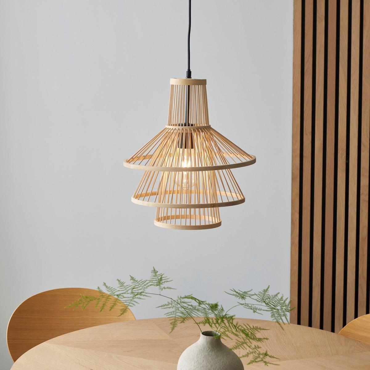 Minato Single Pendant Ceiling Lamp, Natural Bamboo, Matt Black - Matt Black – image 3