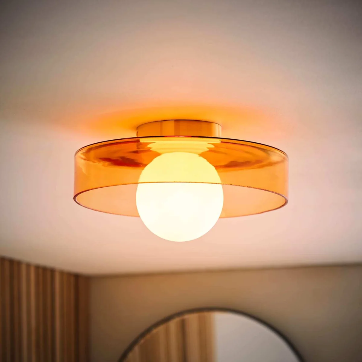 Newbury Glass IP44 Flush Ceiling Light - Green / Yes - Amber – image 3