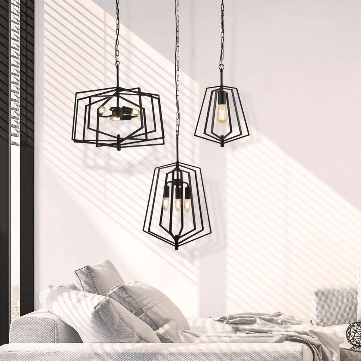 Slinky 3 Light Metal Adjustable Matt Black Cage Ceiling Pendant - Matt Black / 35cm – image 2