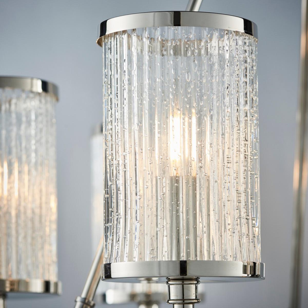 Easton 6 Light Multi Arm Pendant Bright Nickel, Ribbed Glass Bubble Effect, E14 - Clear Ribbed Glass With Bubbles – image 2