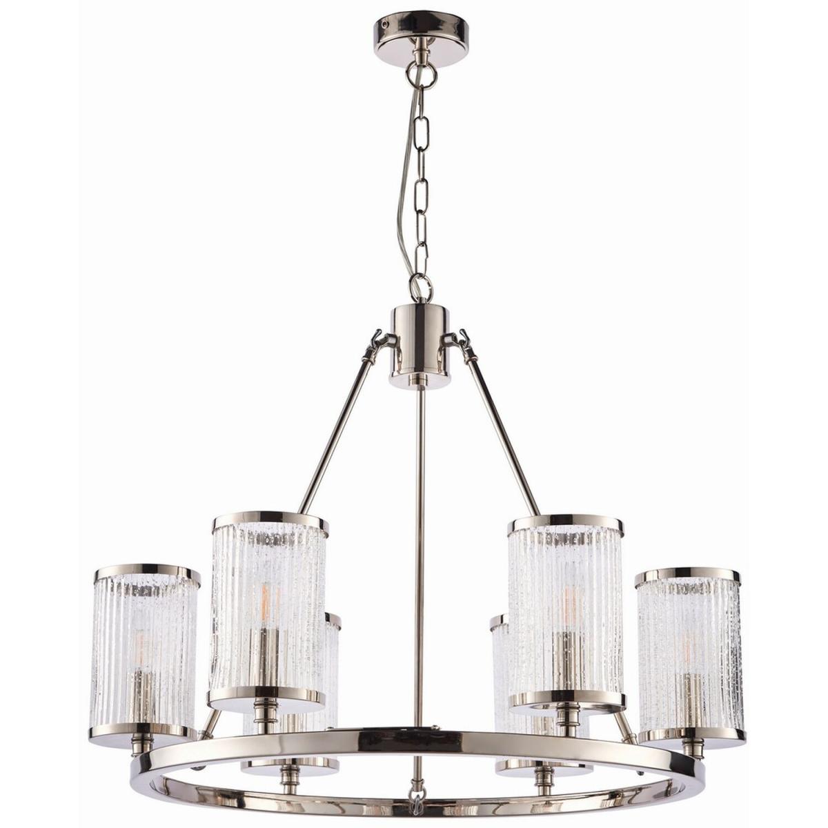 Easton 6 Light Multi Arm Pendant Bright Nickel, Ribbed Glass Bubble Effect, E14 - Clear Ribbed Glass With Bubbles – image 3