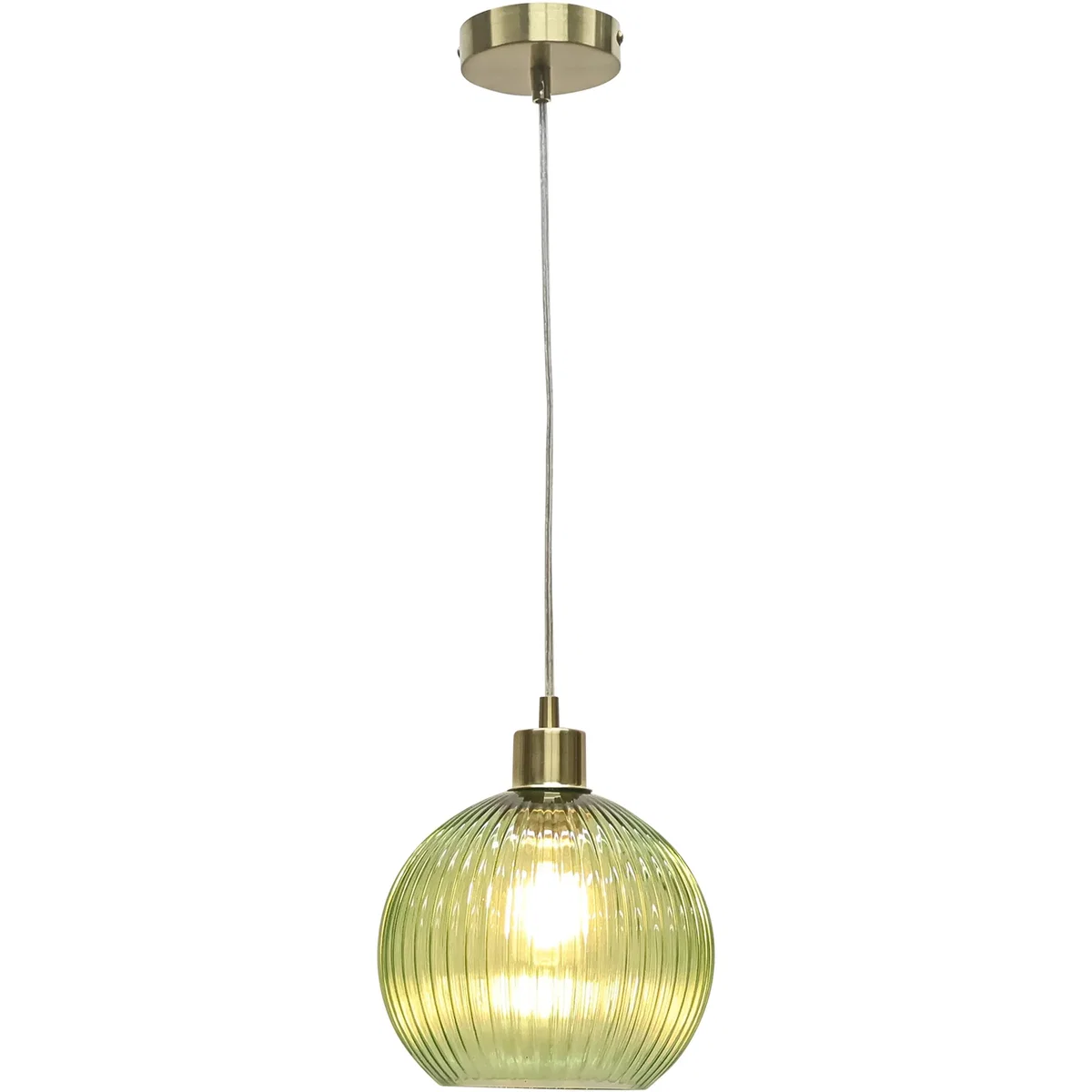 Betchley Green Ribbed Glass Globe With Satin Brass Pendant Fitting - Satin Brass & Green – image 2