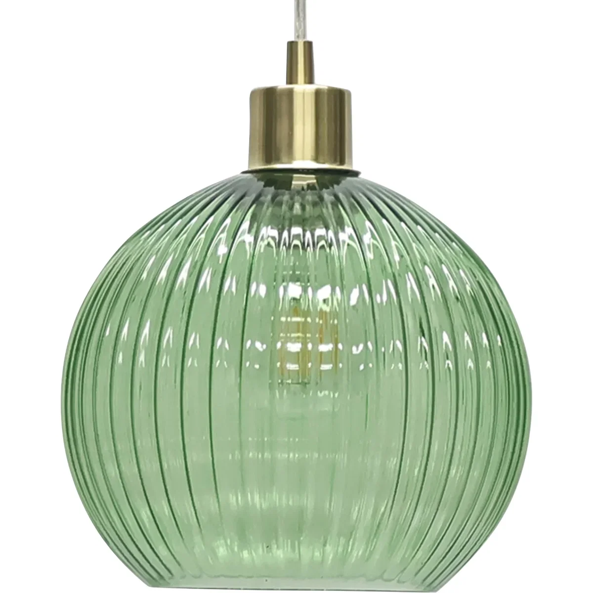 Betchley Green Ribbed Glass Globe With Satin Brass Pendant Fitting - Satin Brass & Green – image 7