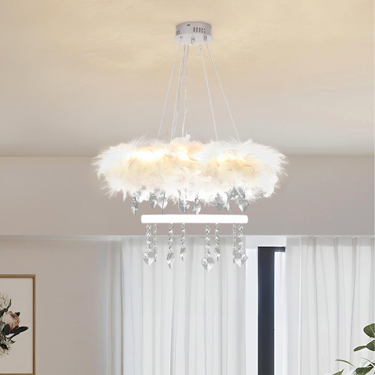 LED Feather Pendant Light with Ring Accents - White