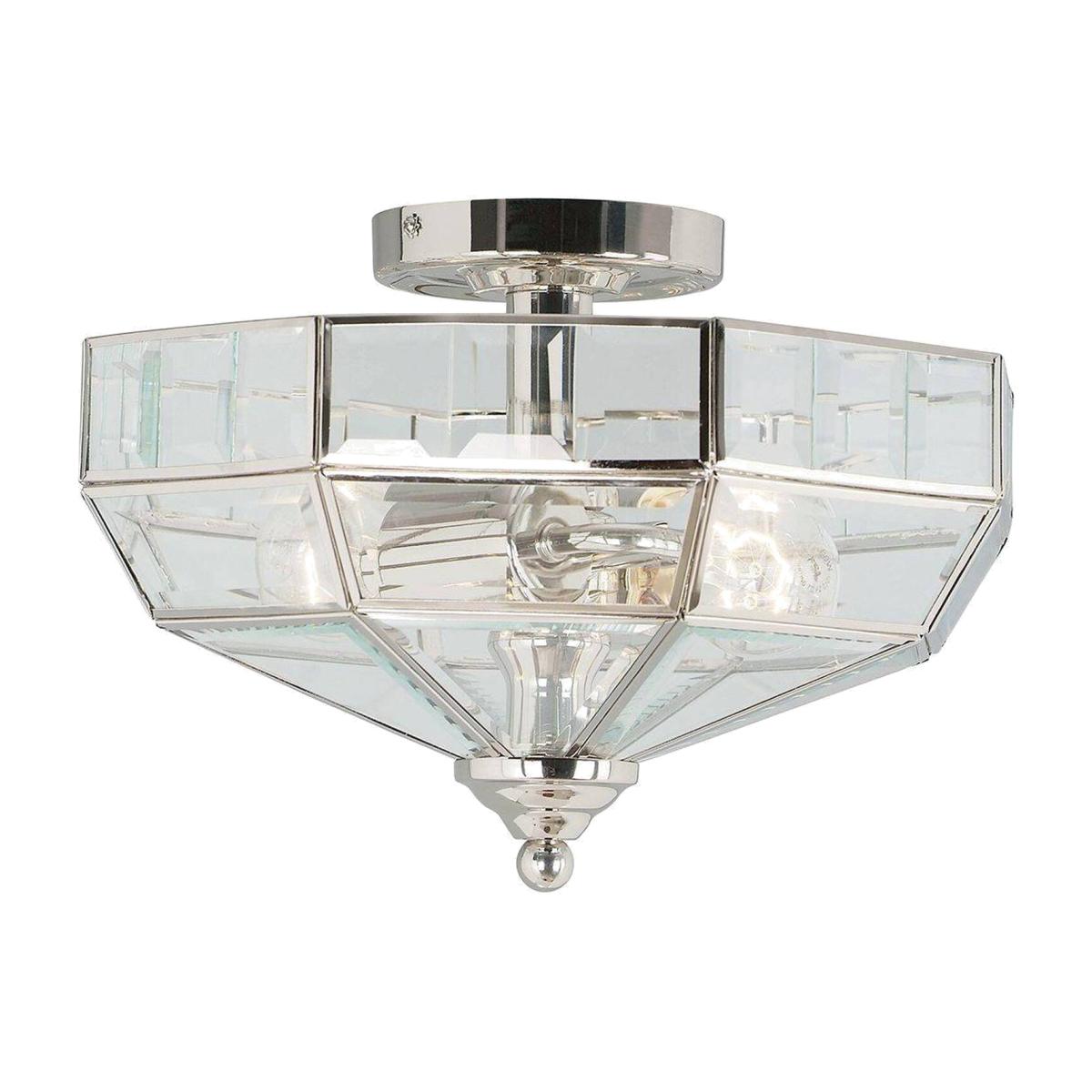 Old Park 2 Light Semi Flush Ceiling Light Polished Nickel, E27 - Polished Nickel