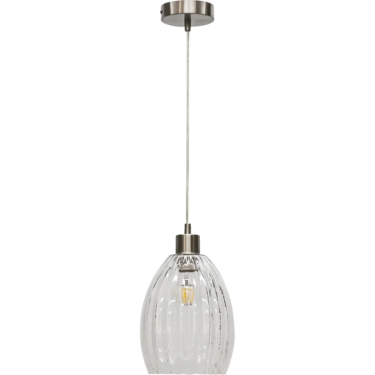 Set Of 2 Birch Clear Fluted Glass With Satin Nickel Pendant Fittings - Satin Nickel & Clear – image 2