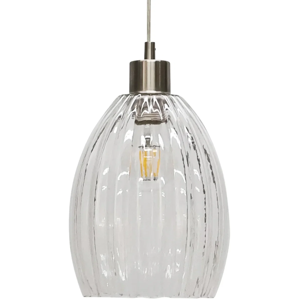 Set Of 2 Birch Clear Fluted Glass With Satin Nickel Pendant Fittings - Satin Nickel & Clear – image 3