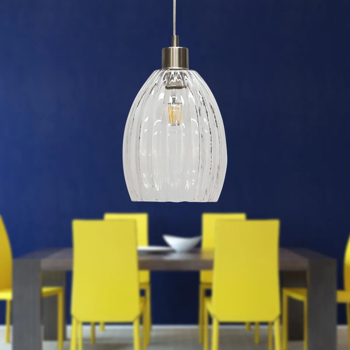 Set Of 2 Birch Clear Fluted Glass With Satin Nickel Pendant Fittings - Satin Nickel & Clear – image 5