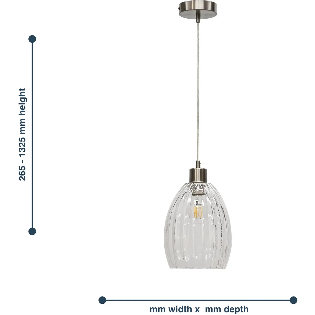 Set Of 2 Birch Clear Fluted Glass With Satin Nickel Pendant Fittings - Satin Nickel & Clear – image 6