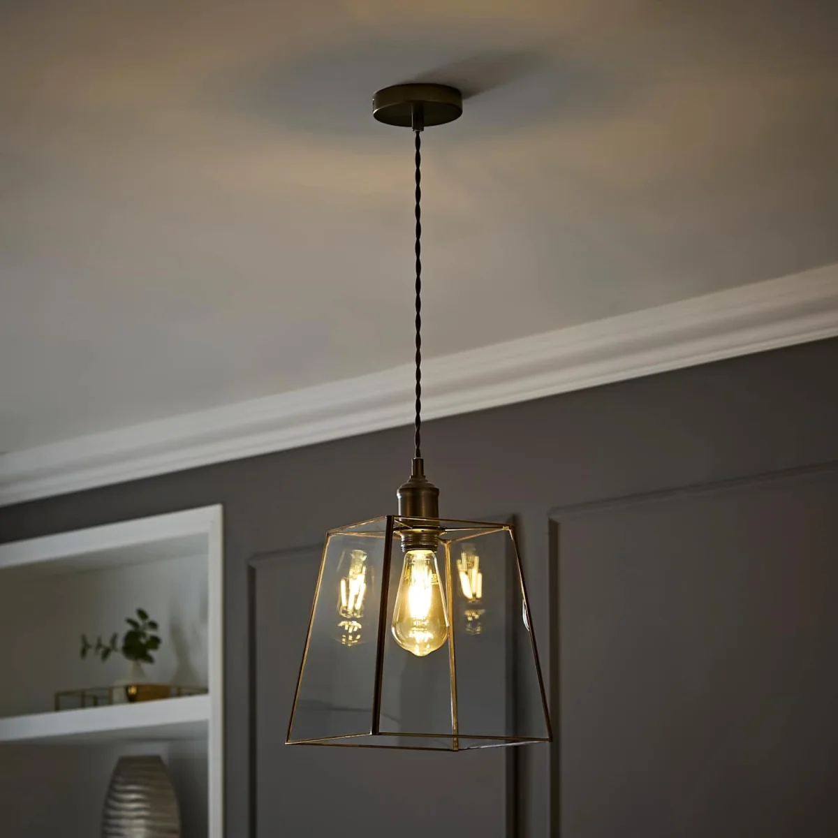 Susie Glass Lantern Lamp Shade Single Drop Ceiling Pendant Light - Brushed Brass / 1 – image 3
