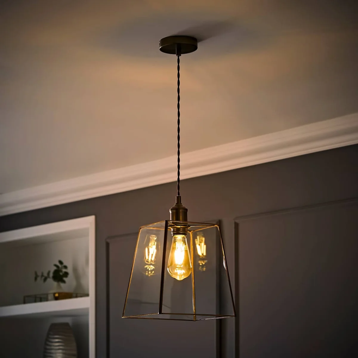 Susie Glass Lantern Lamp Shade Single Drop Ceiling Pendant Light - Brushed Brass / 1 – image 4