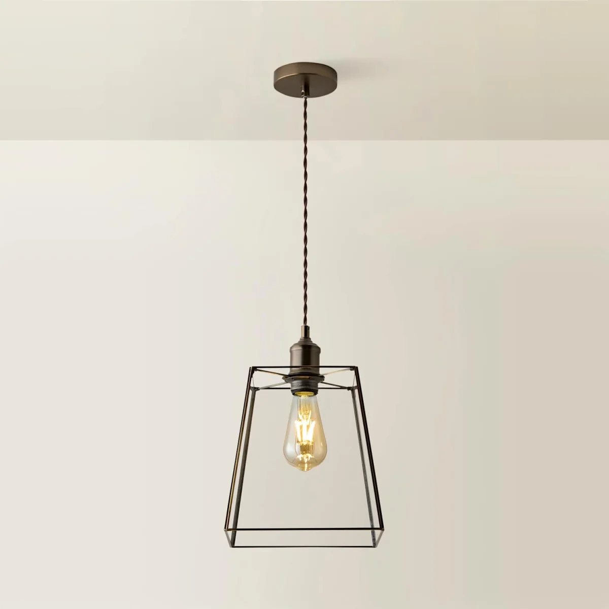 Susie Glass Lantern Lamp Shade Single Drop Ceiling Pendant Light - Brushed Brass / 1 – image 1