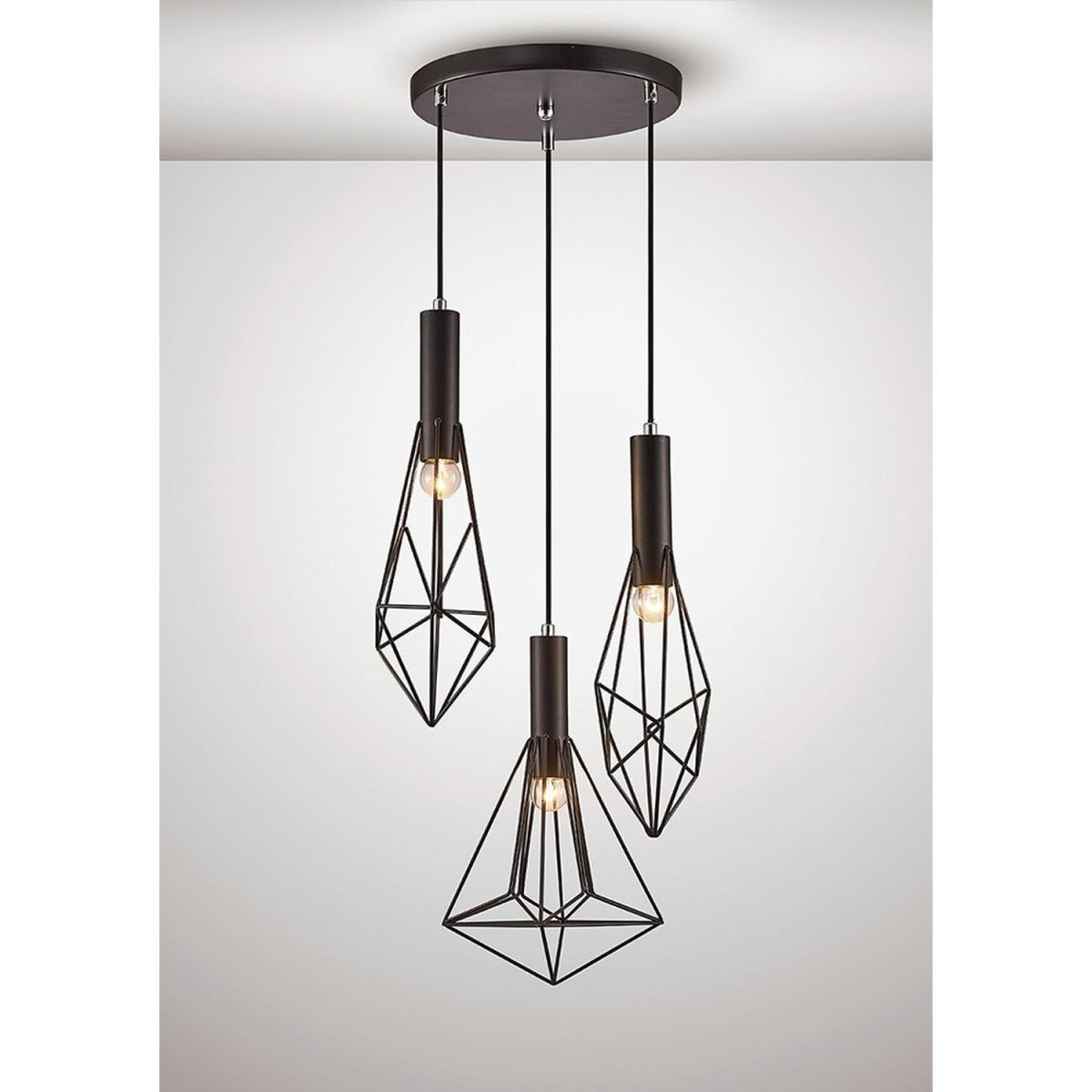 Kristoff Ceiling Cluster Pendant Cluster Cage 3 Light E27 Black - Black – image 2