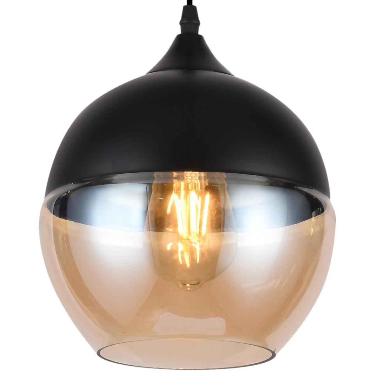 CGC LENDER Black with Gold Smoked Glass Round Globe Pendant Ceiling Light - black – image 2