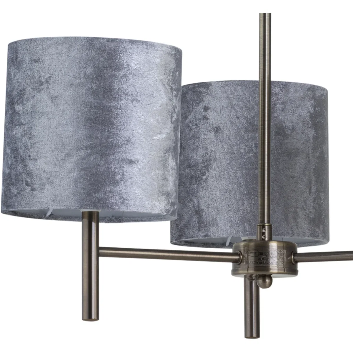 Brea Antique Brass 3 Light Fitting With Grey Crushed Velvet Shades - Antique Brass & Grey – image 2