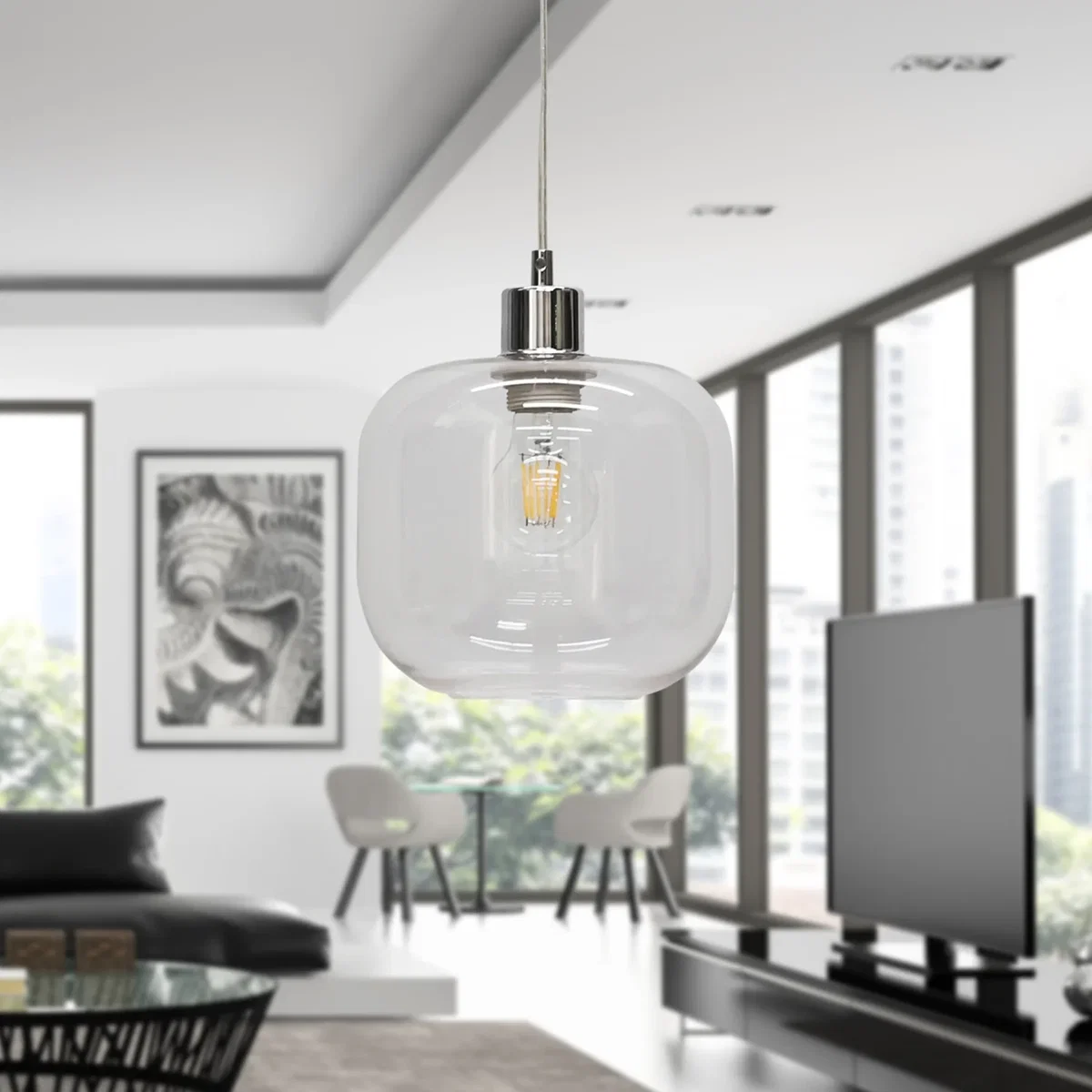 Set Of 2 Bletch Clear Glass With Chrome Pendant Fittings - Chrome & Clear – image 4