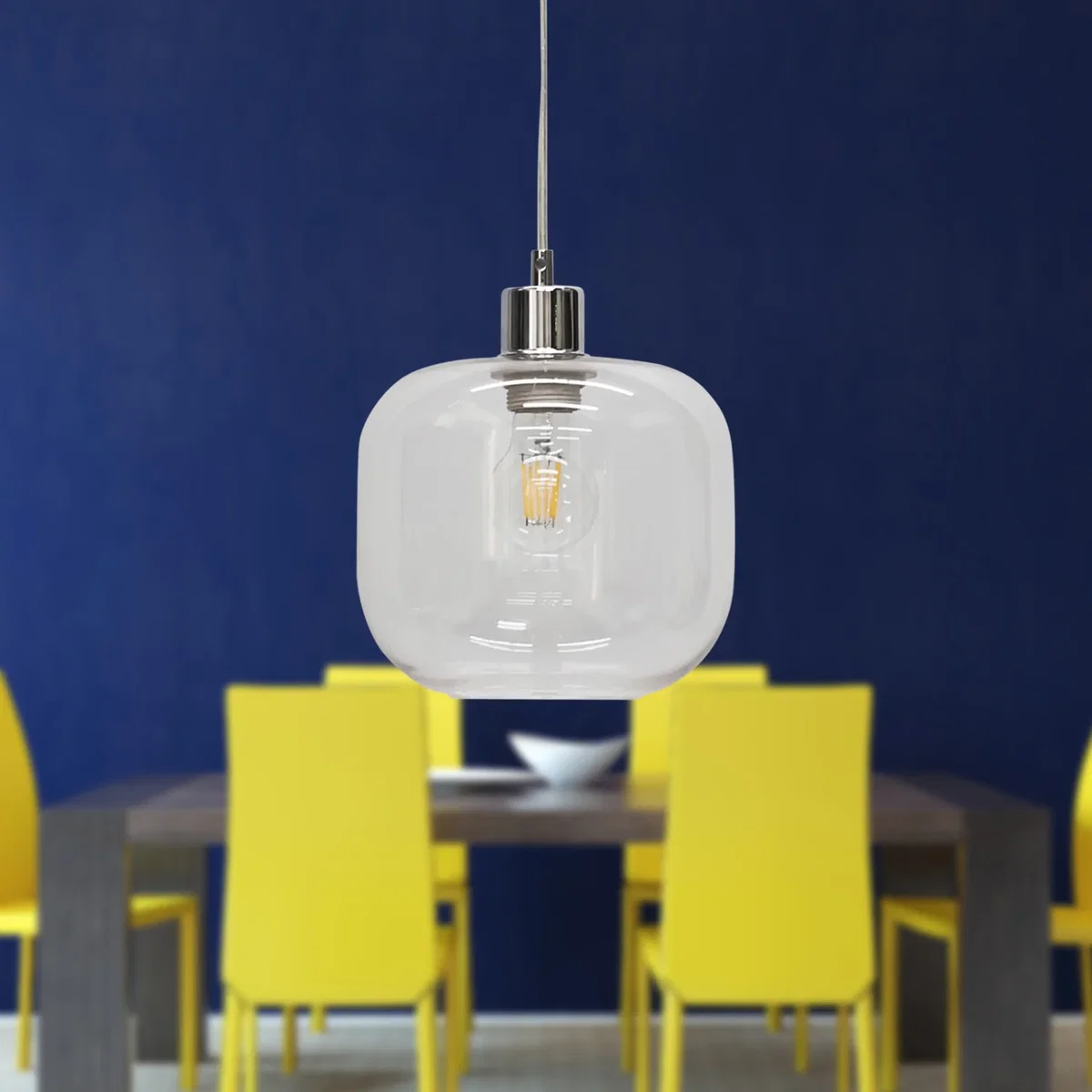 Set Of 2 Bletch Clear Glass With Chrome Pendant Fittings - Chrome & Clear – image 5