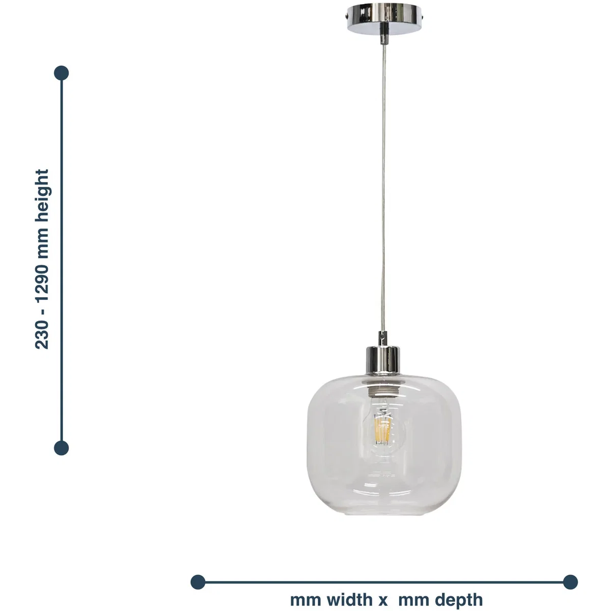 Set Of 2 Bletch Clear Glass With Chrome Pendant Fittings - Chrome & Clear – image 6