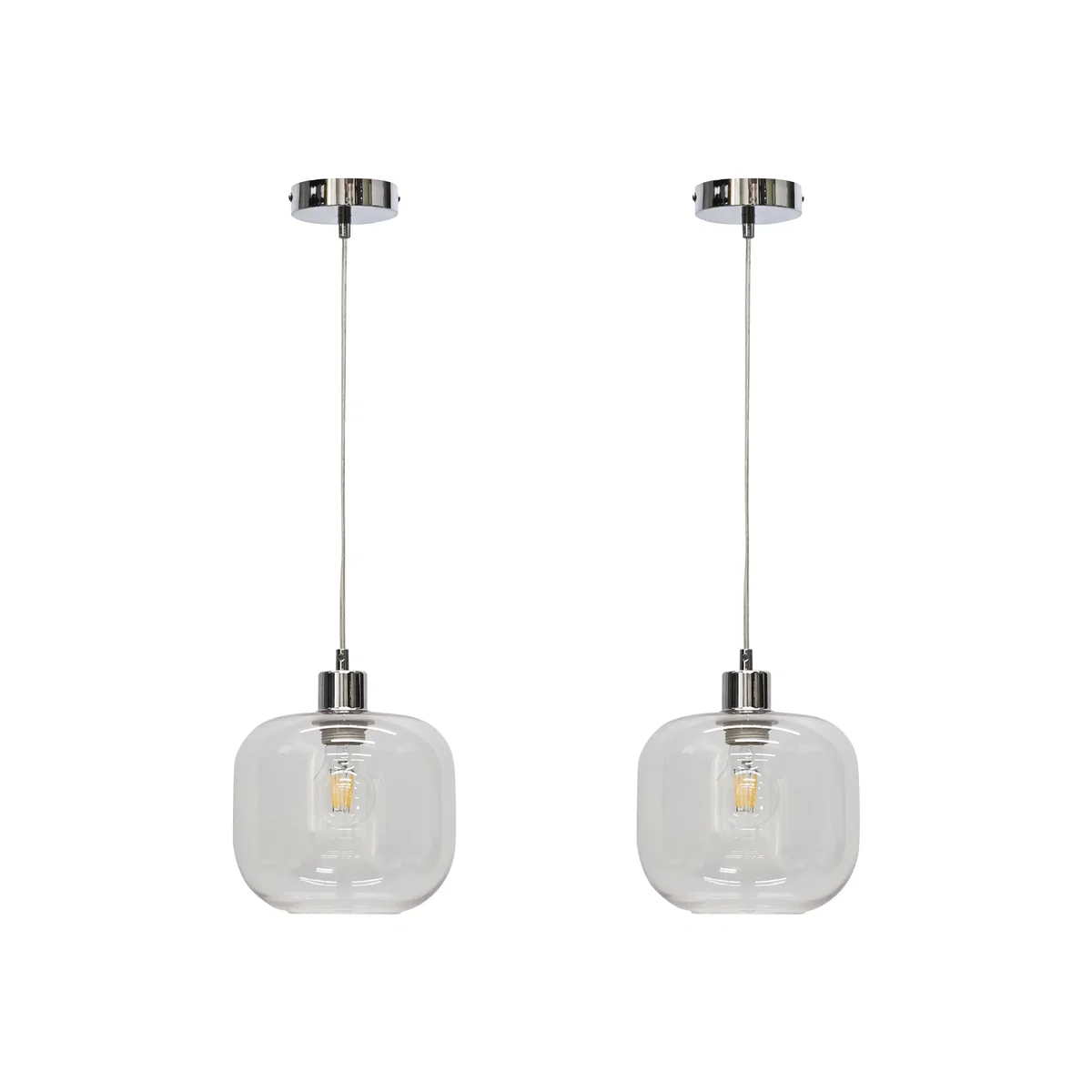 Set Of 2 Bletch Clear Glass With Chrome Pendant Fittings - Chrome & Clear – image 1