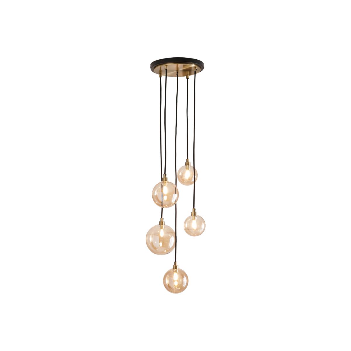 Gaio 5 Light Cluster Pendant with Champagne Shades - Antique Brass