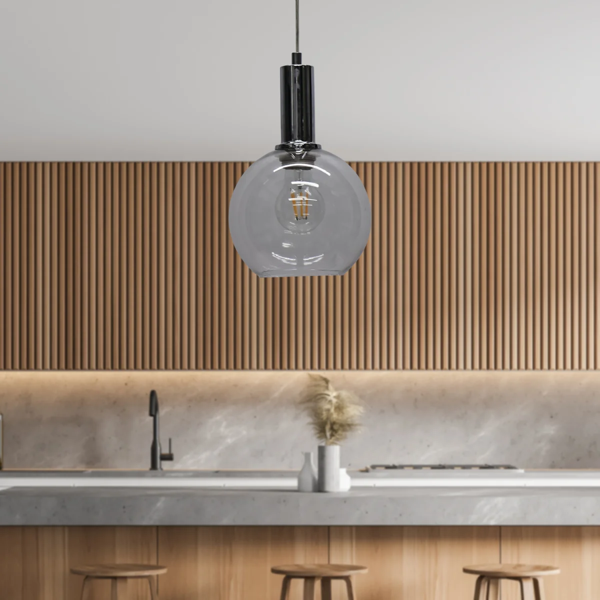 Barnum Ceiling Single Pendant Light - Clear Glass With Polished Chrome Plate Detail – image 3