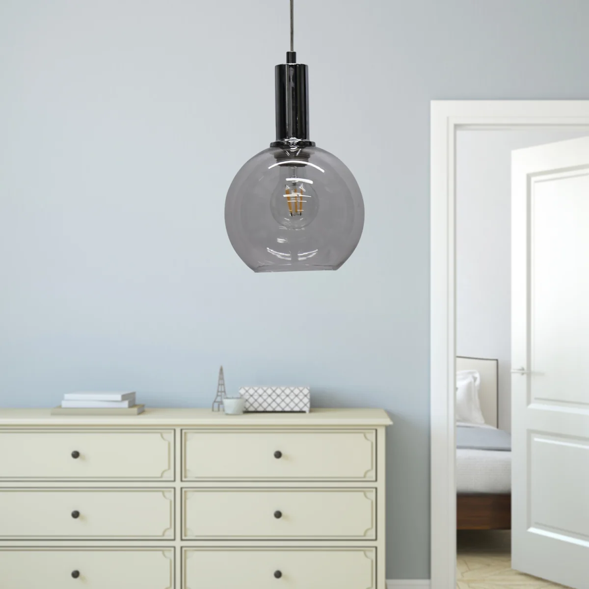 Barnum Ceiling Single Pendant Light - Clear Glass With Polished Chrome Plate Detail – image 4