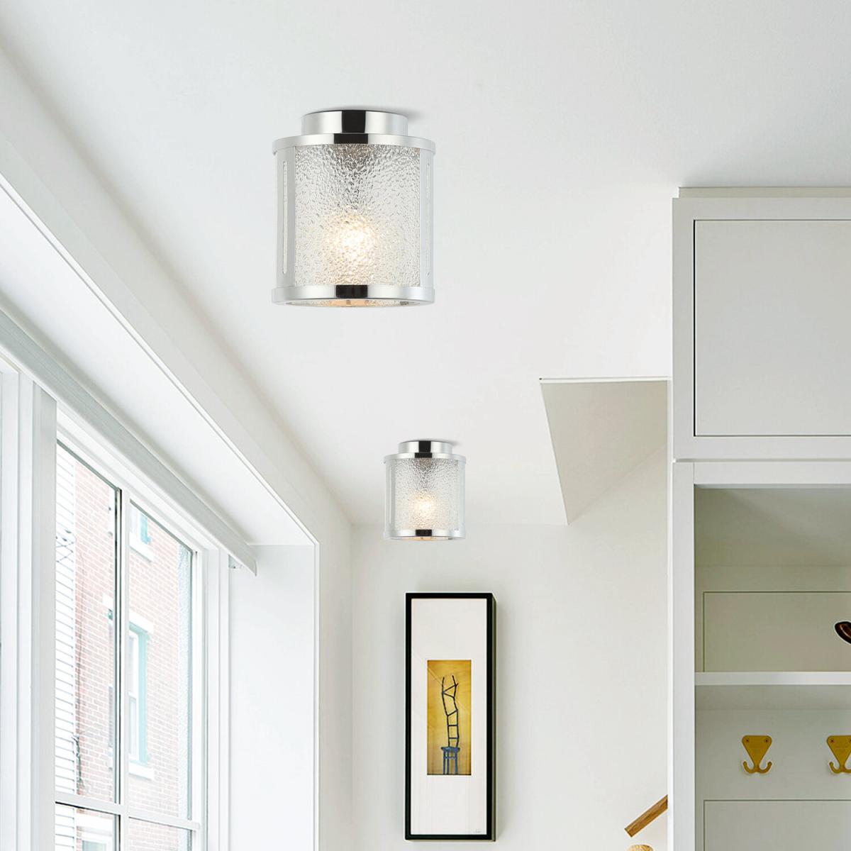1-Light Flush Mount Ceiling Light with Glass Shade - Chrome – image 2