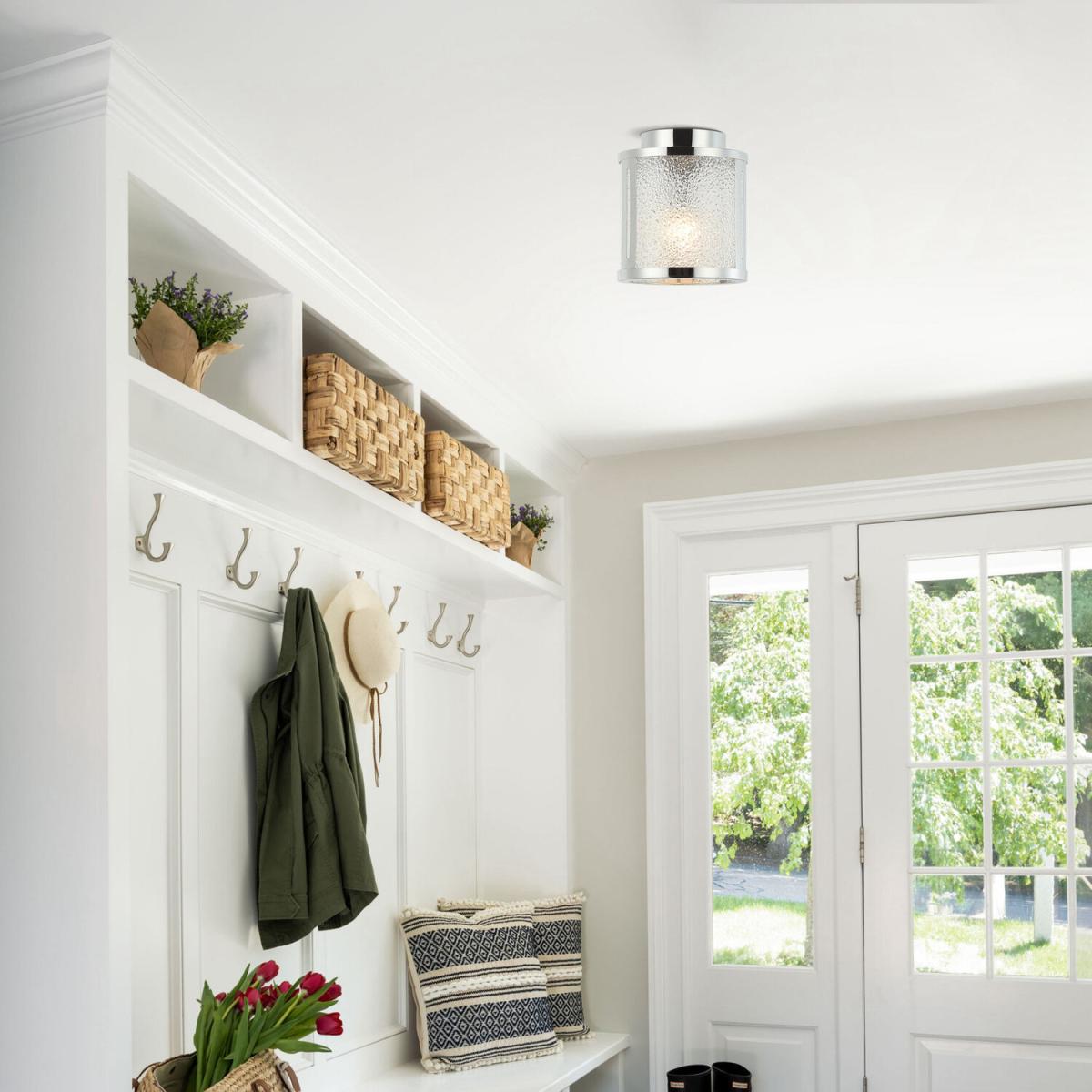 1-Light Flush Mount Ceiling Light with Glass Shade - Chrome – image 3