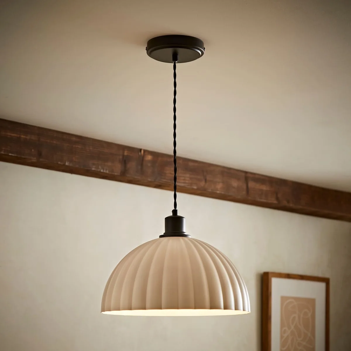 Bourton Pendant Ceiling Light with Ribbed Dome Shade - Black / 4W – image 2