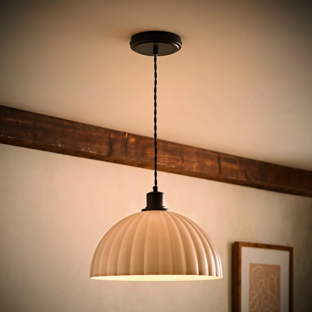 Bourton Pendant Ceiling Light with Ribbed Dome Shade - Black / 4W – image 3