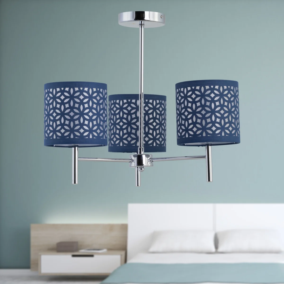 Brea Chrome 3 Light Fitting With Navy Blue Cut Out Shades - Chrome & Blue – image 3