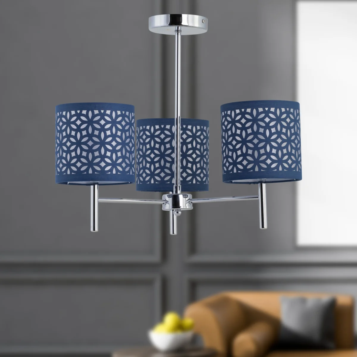 Brea Chrome 3 Light Fitting With Navy Blue Cut Out Shades - Chrome & Blue – image 4