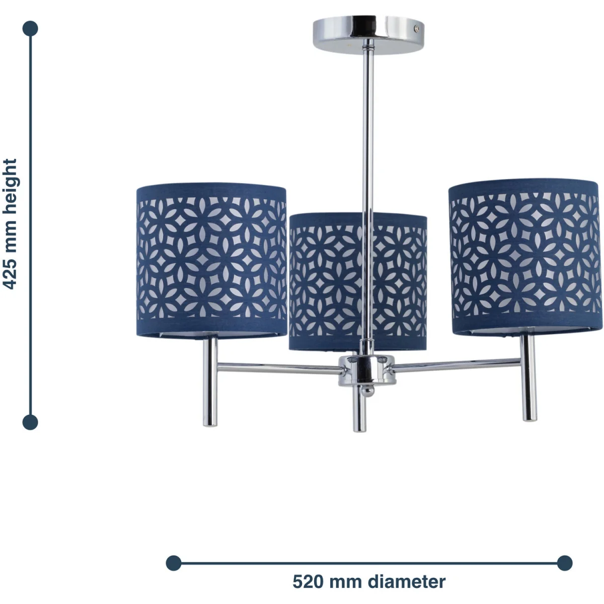 Brea Chrome 3 Light Fitting With Navy Blue Cut Out Shades - Chrome & Blue – image 5