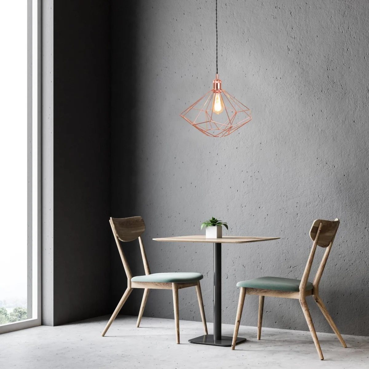 Geo Ceiling Single Pendant Light - Matt Black And Polished Copper Plate – image 2