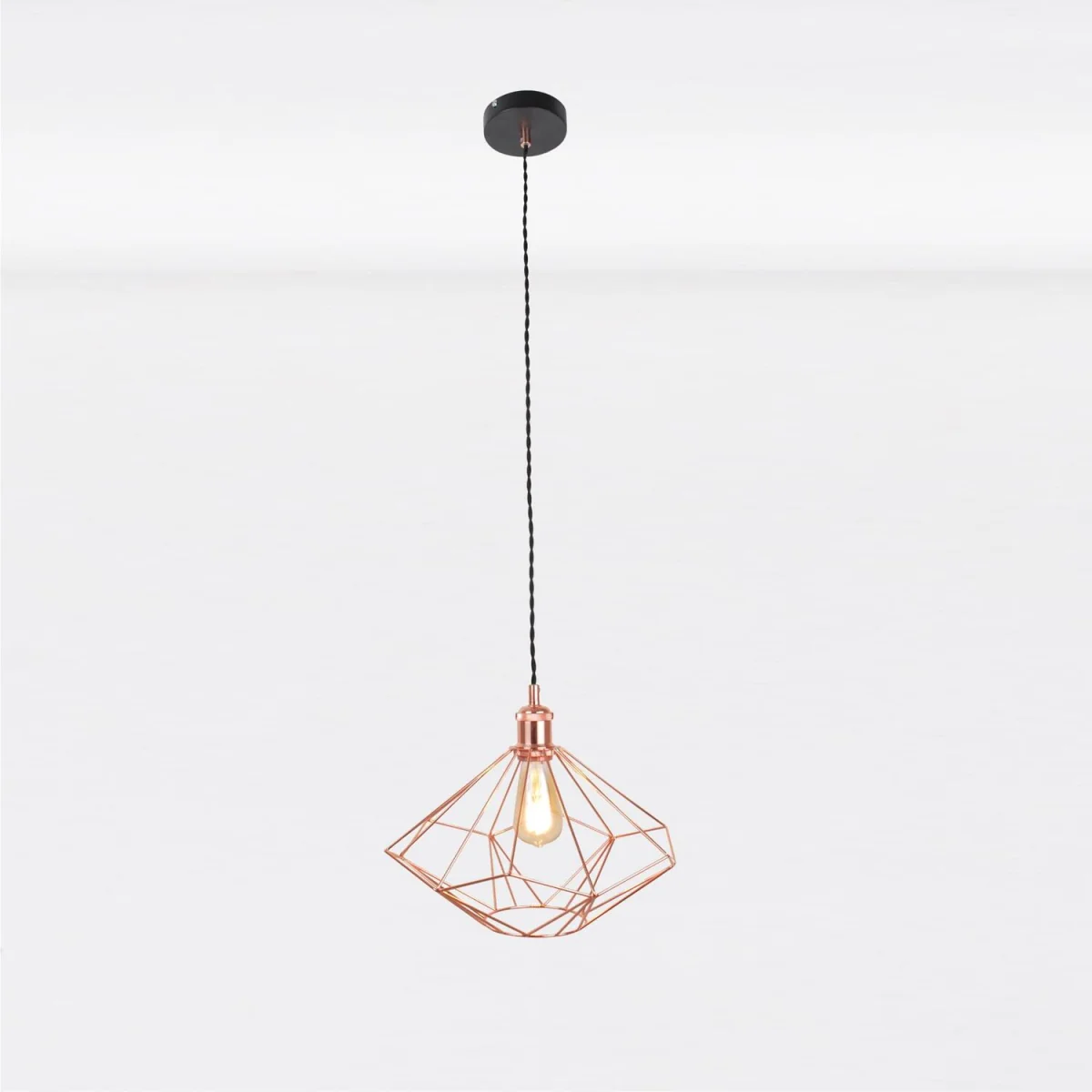 Geo Ceiling Single Pendant Light - Matt Black And Polished Copper Plate – image 3