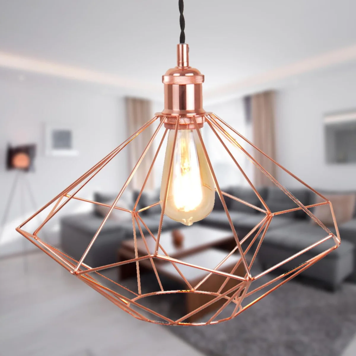 Geo Ceiling Single Pendant Light - Matt Black And Polished Copper Plate – image 4