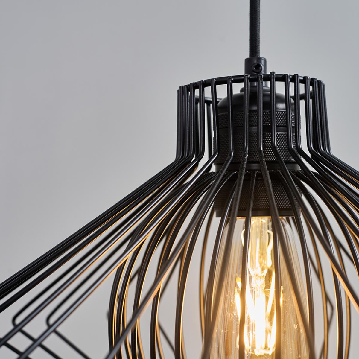 Retro Matt Black Ceiling Pendant Light Fitting With Black Geometric Wire Shade - Black – image 4