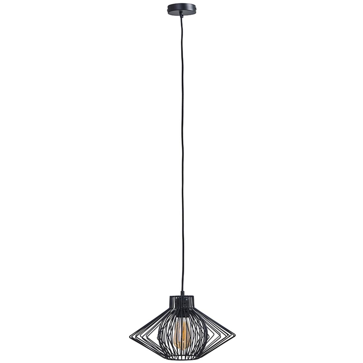 Retro Matt Black Ceiling Pendant Light Fitting With Black Geometric Wire Shade - Black – image 5