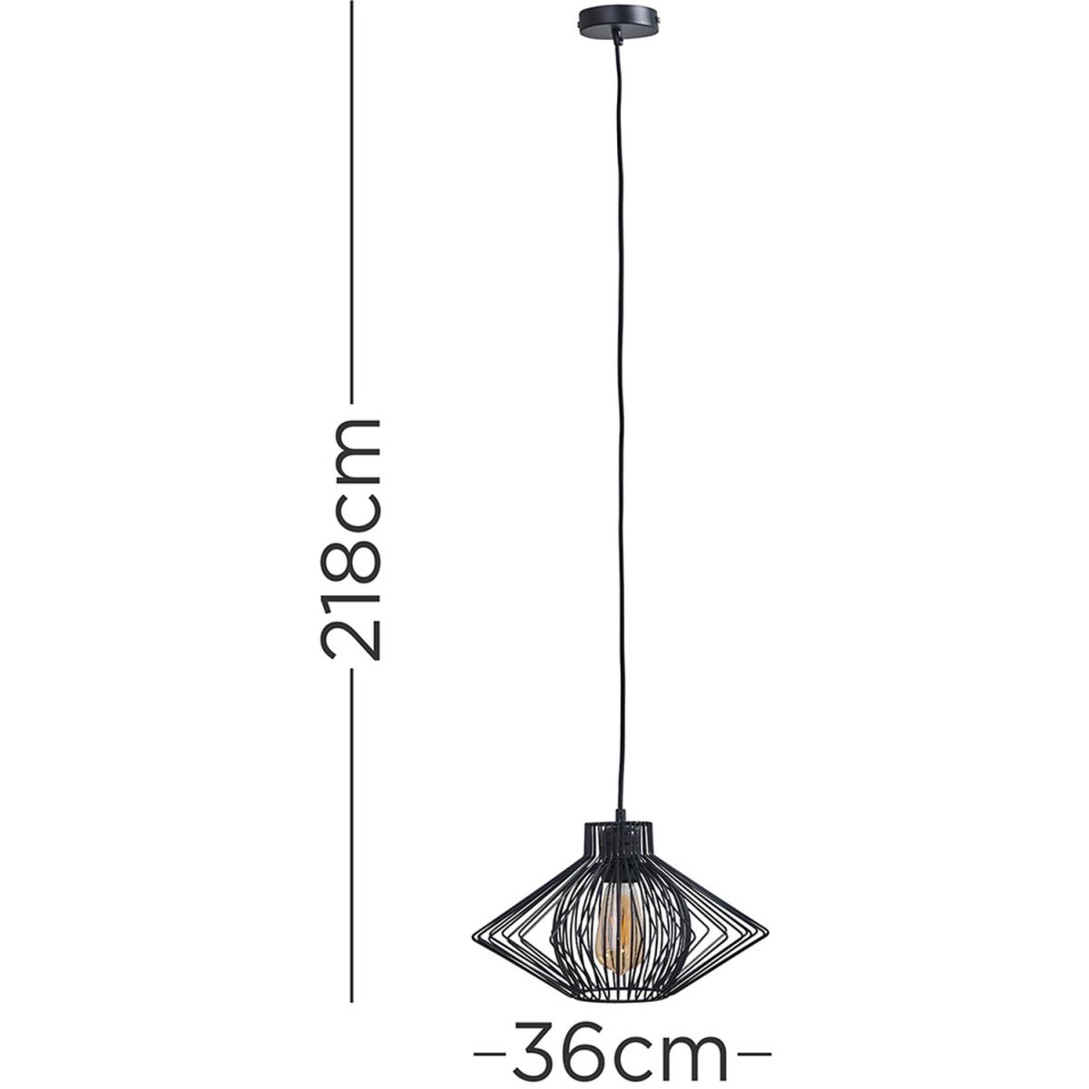 Retro Matt Black Ceiling Pendant Light Fitting With Black Geometric Wire Shade - Black – image 6