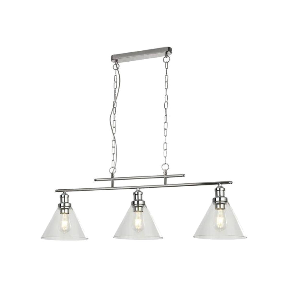 Pyramid 3 Light Pendant Chrome, Glass Shade, E27 - Chrome