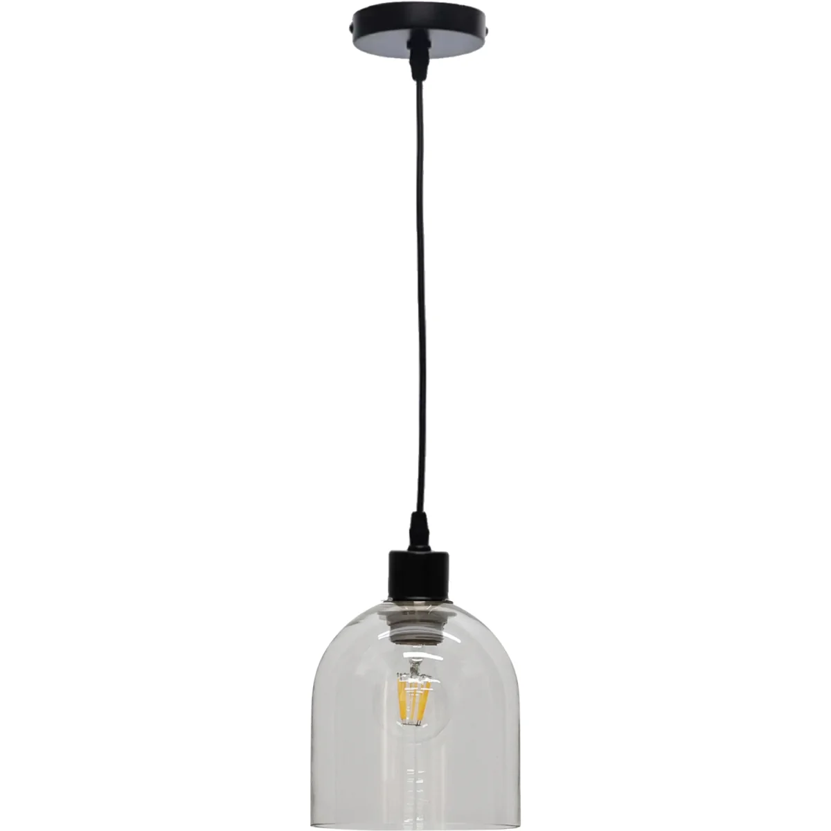 Set Of 2 Belten Clear Glass Cloche With Black Pendant Fittings - Black & Clear – image 2